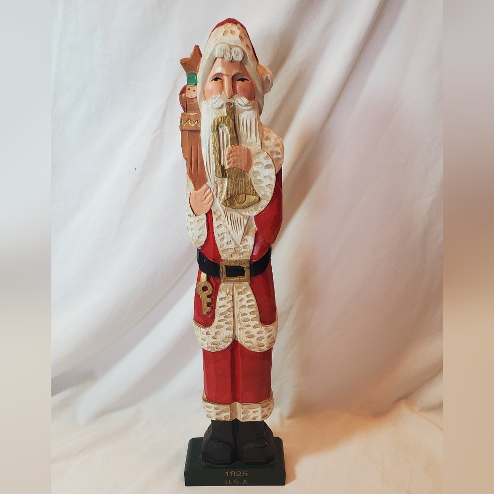 Folk Art Vintage 1994 Wood Carved Tall Santa 1925 USA Mercuries USA